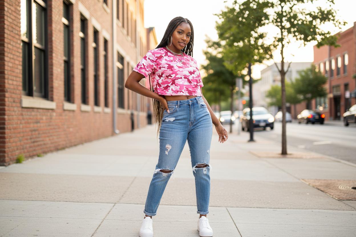 Urban Crop Top Pink Camo Performance Tee