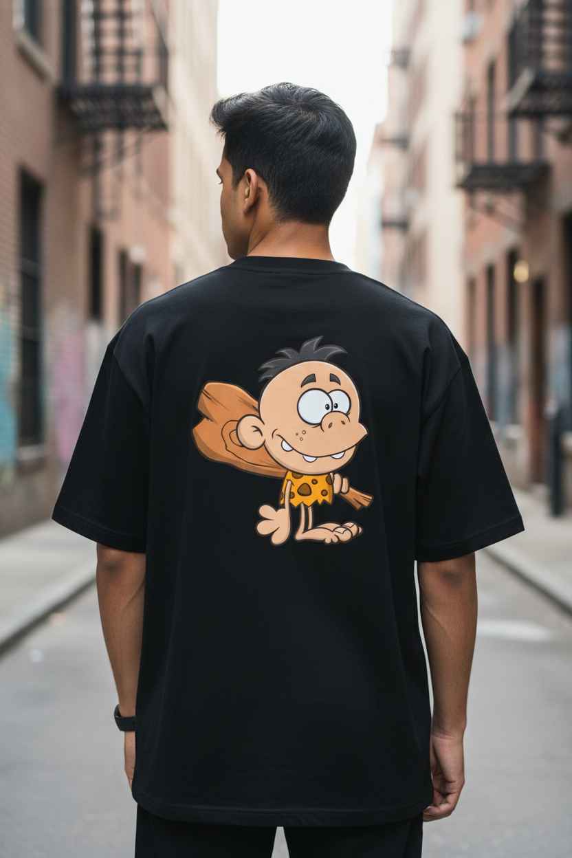 Black Unisex Oversize Caveman Graphic Tee