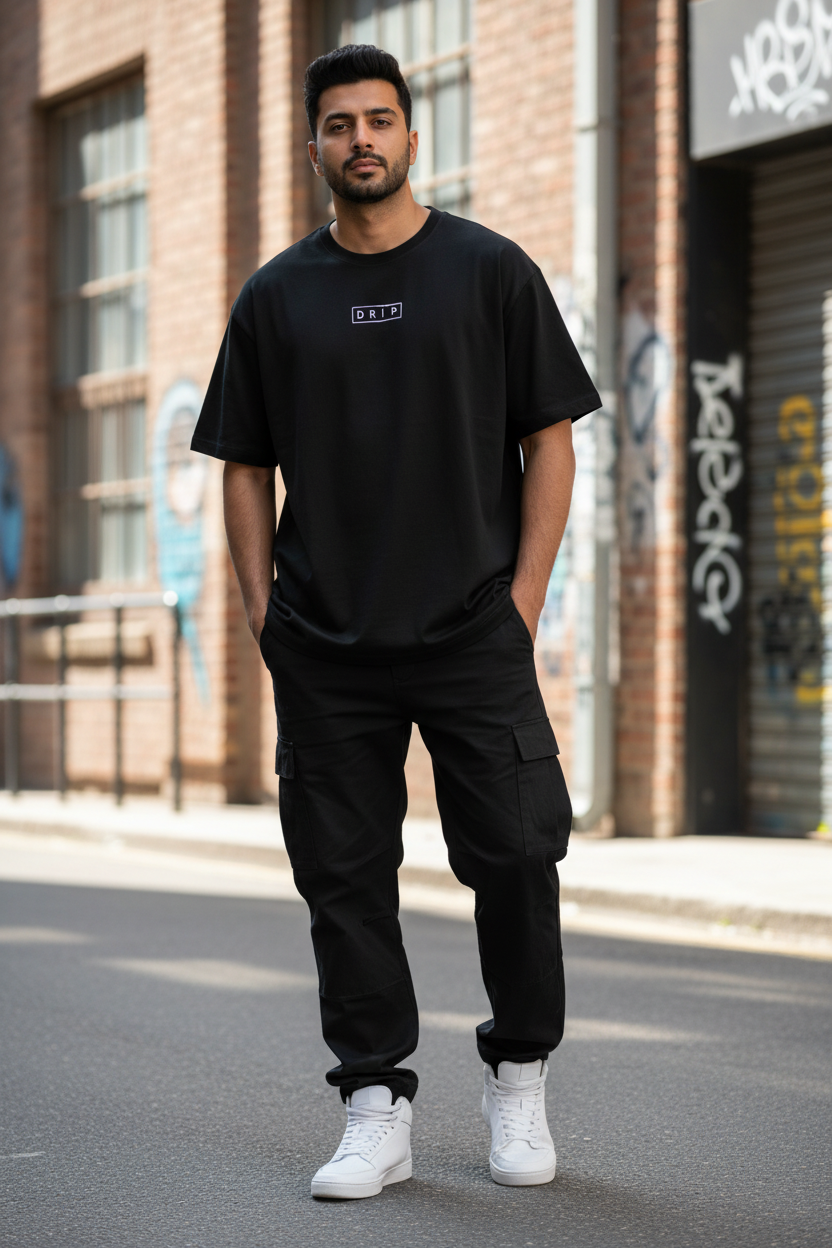 Black Unisex Oversize Caveman Graphic Tee
