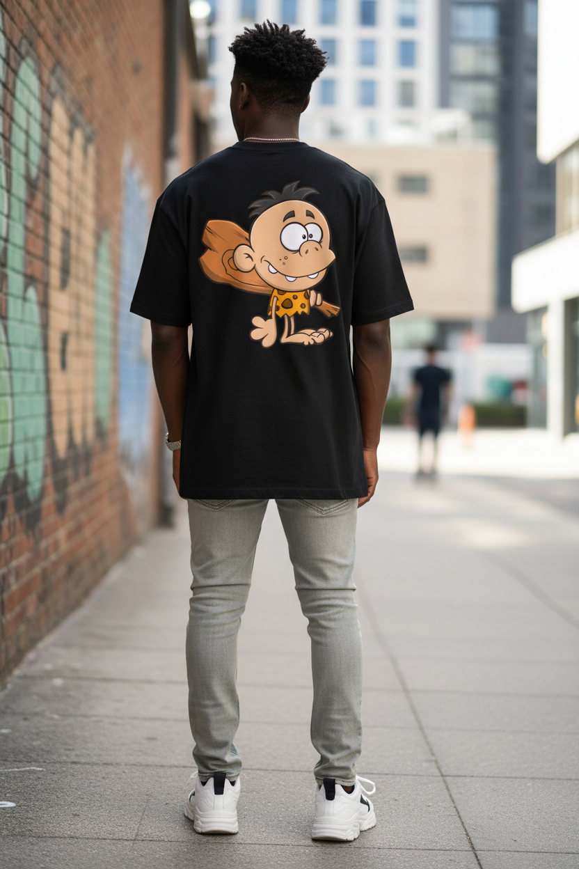 Black Unisex Oversize Caveman Graphic Tee