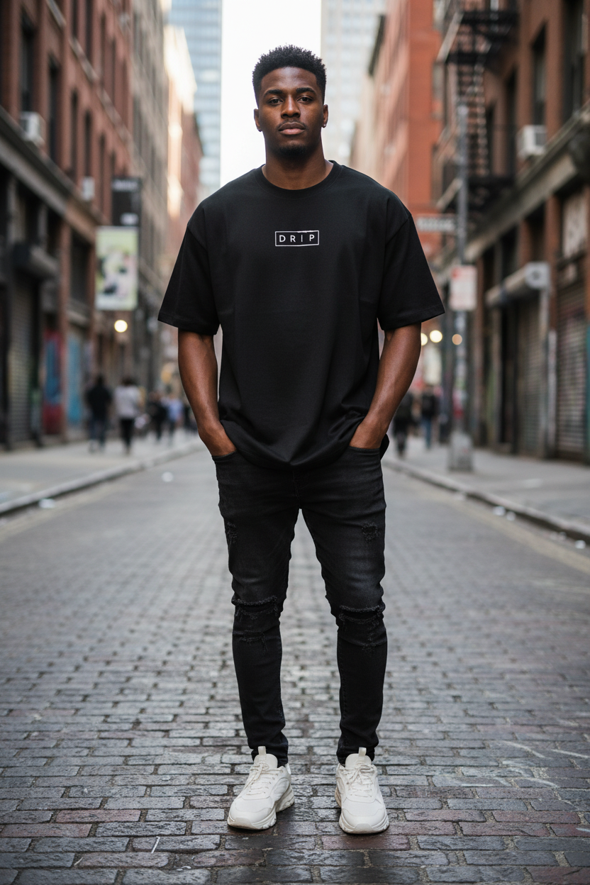 Black Unisex Oversize Caveman Graphic Tee