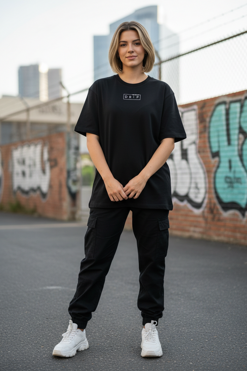 Black Unisex Oversize Caveman Graphic Tee