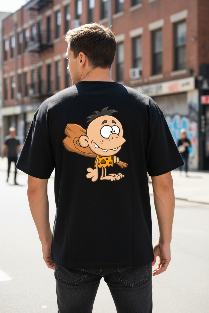 Black Unisex Oversize Caveman Graphic Tee